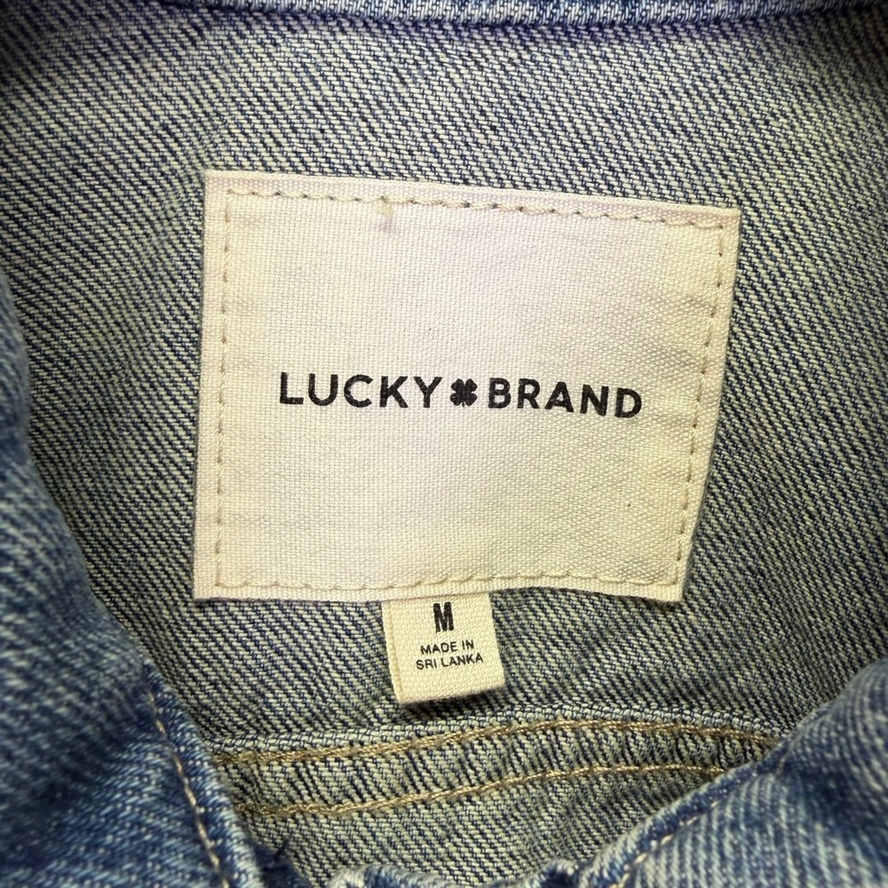 Lucky Brand Embroidered Denim Trucker Jacket Women's Size M Floral Star Boho‎ - Picture 4 of 15